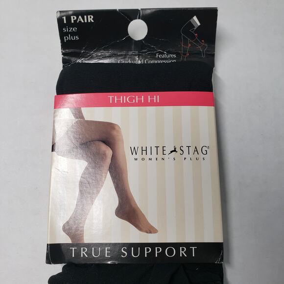 Vintage White Stag Plus Support Thigh High 1 pair Womens Large Black Compression - Picture 4 of 6